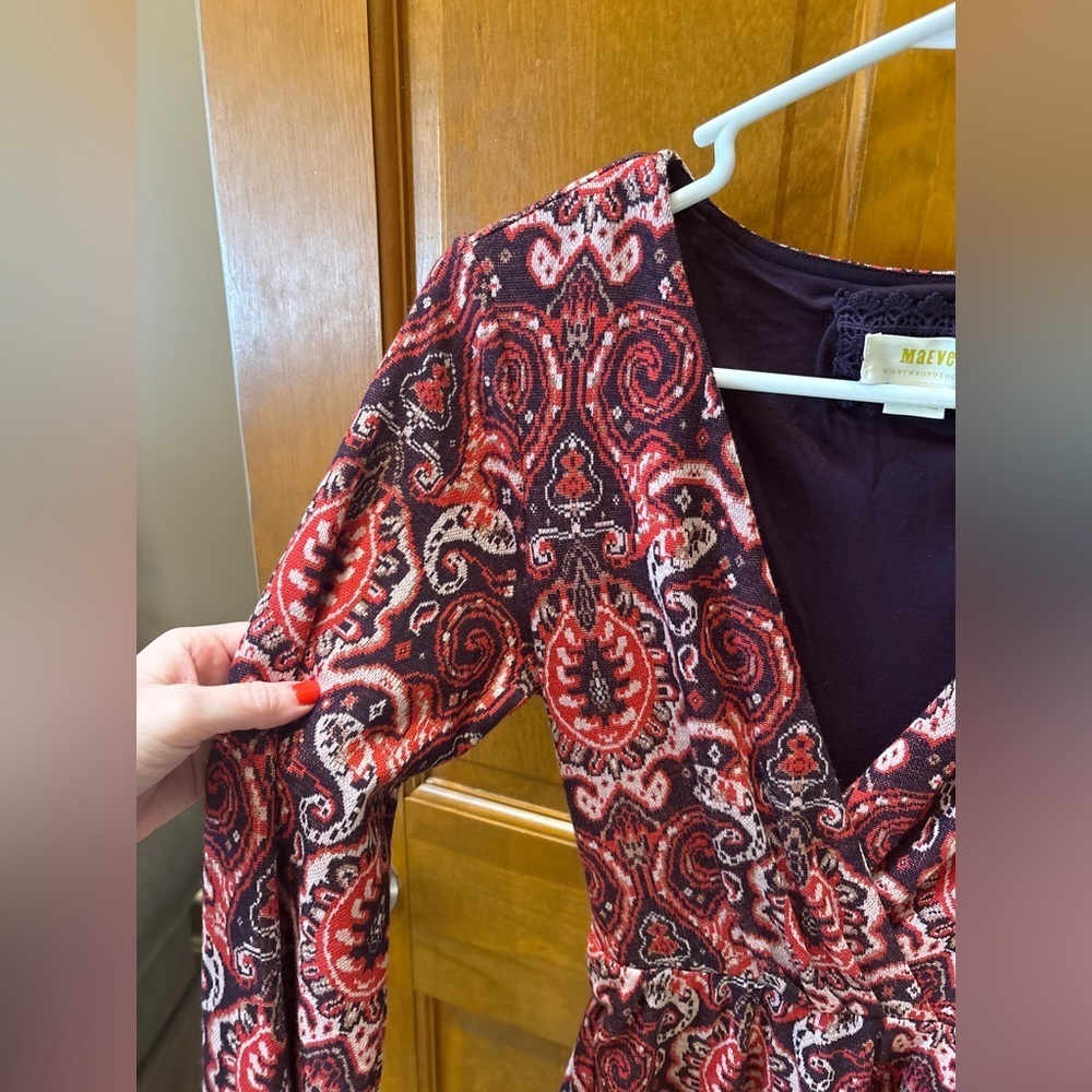 Anthropologie Maeve Paisley Belted Dress Long Sleeve Size XS - Picture 7 of 14